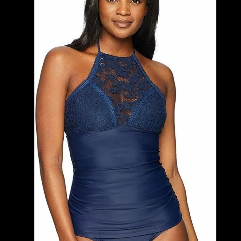 NEW Coastal Blue Crochet Blue Halter Tankini Top Small